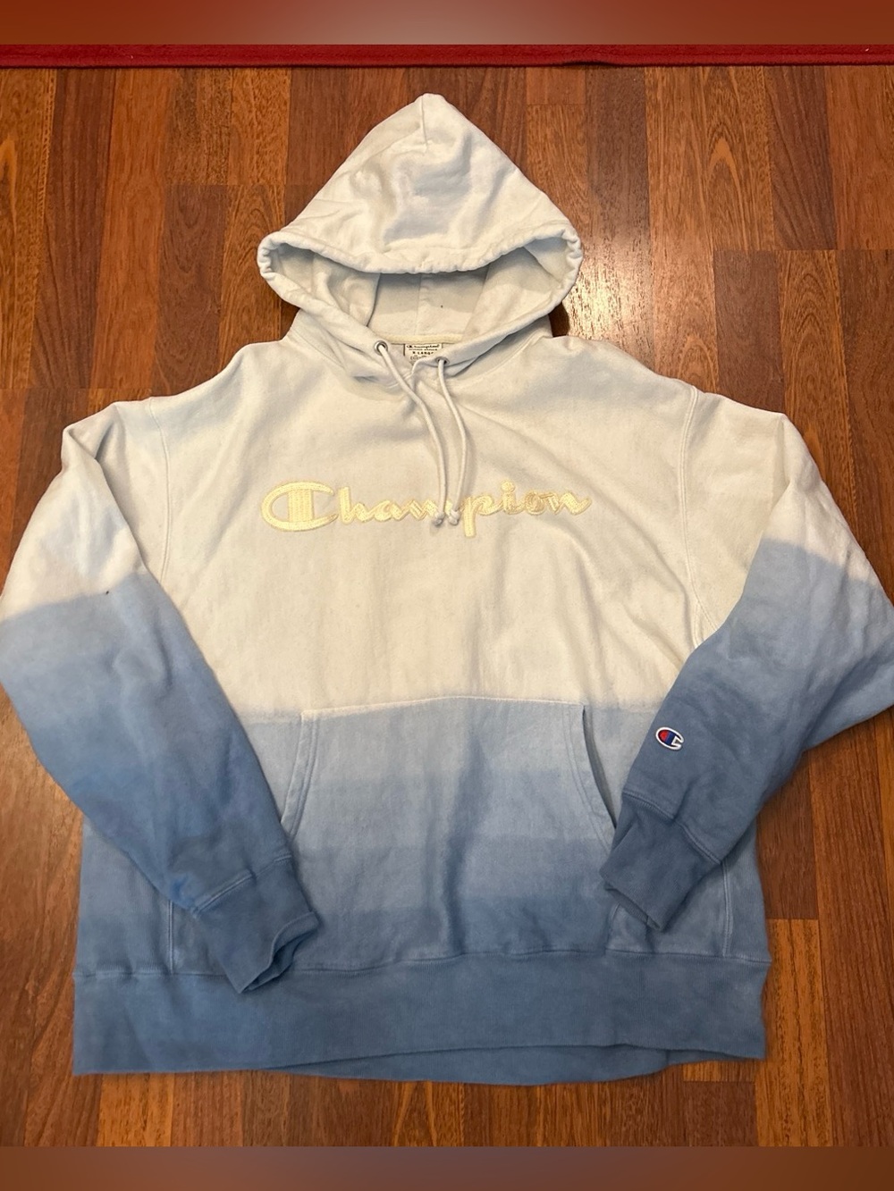 Champion Reverse Weave Dip Dye Blue Ombre Hoodie Long Sleeve Pullover Size XL